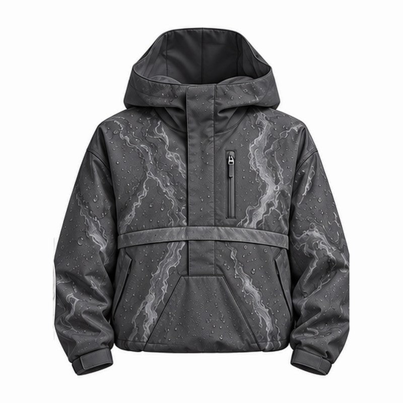 Storm Anorak — Silver Coon Winter, Winter Charcoal — wet, print revealed