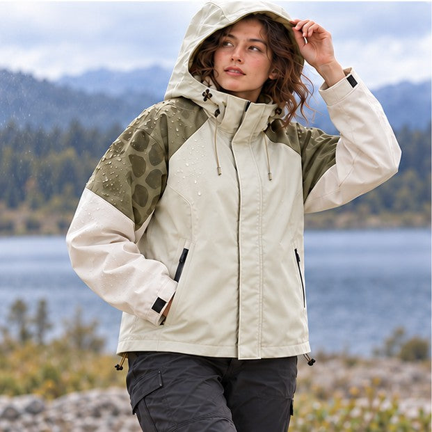 Storm Shell — Giraffe, Dusty Olive — worn outdoors