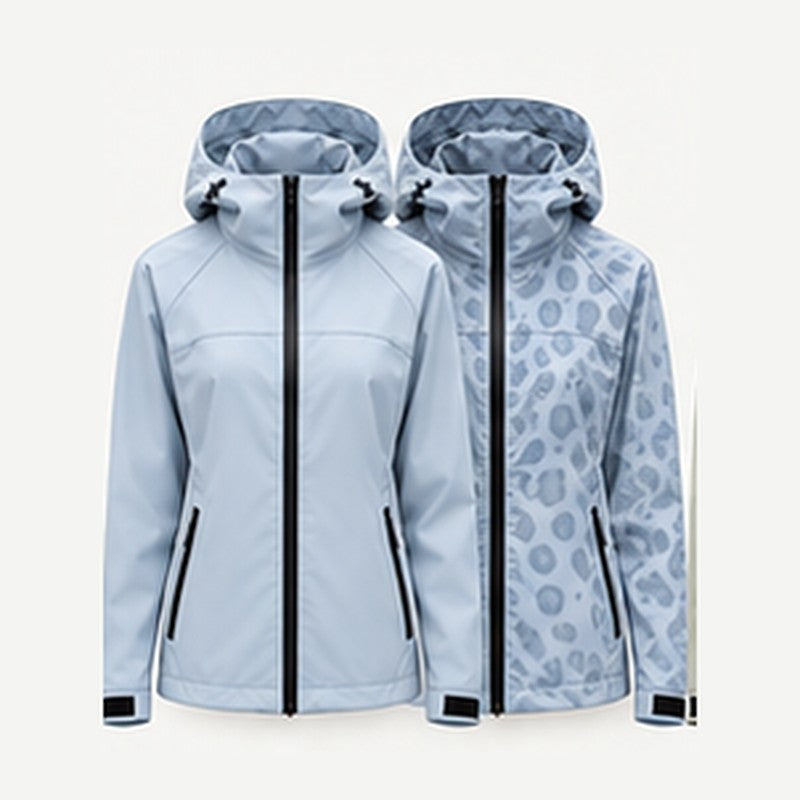 Storm Shell — Leopard, Powder Blue — dry and wet