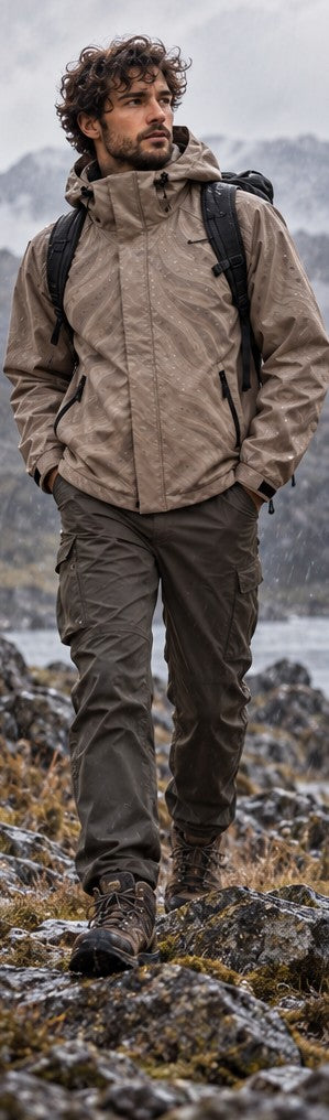 Storm Shell — Lion, Soft Taupe — worn outdoors