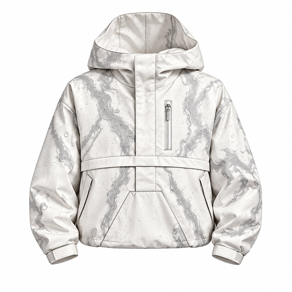 Storm Shell — Winter Anorak, Frost Ivory — wet, print revealed