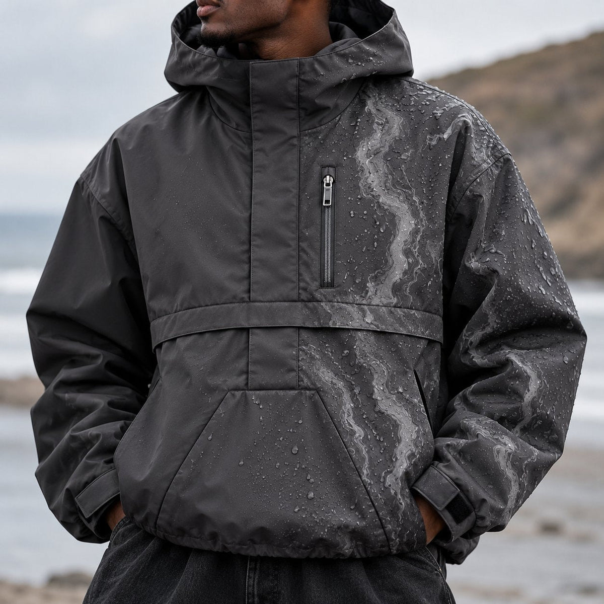 Storm Shell — Winter Anorak, Winter Charcoal — worn outdoors