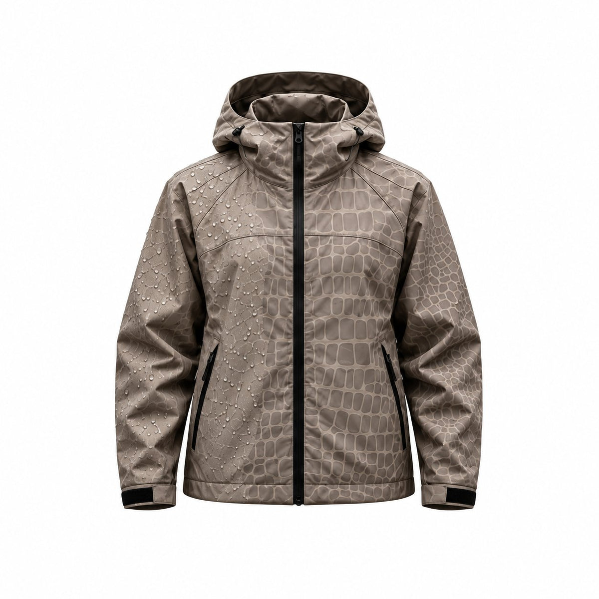 Storm Shell — Crocodile, Sand Beige — wet, print revealed