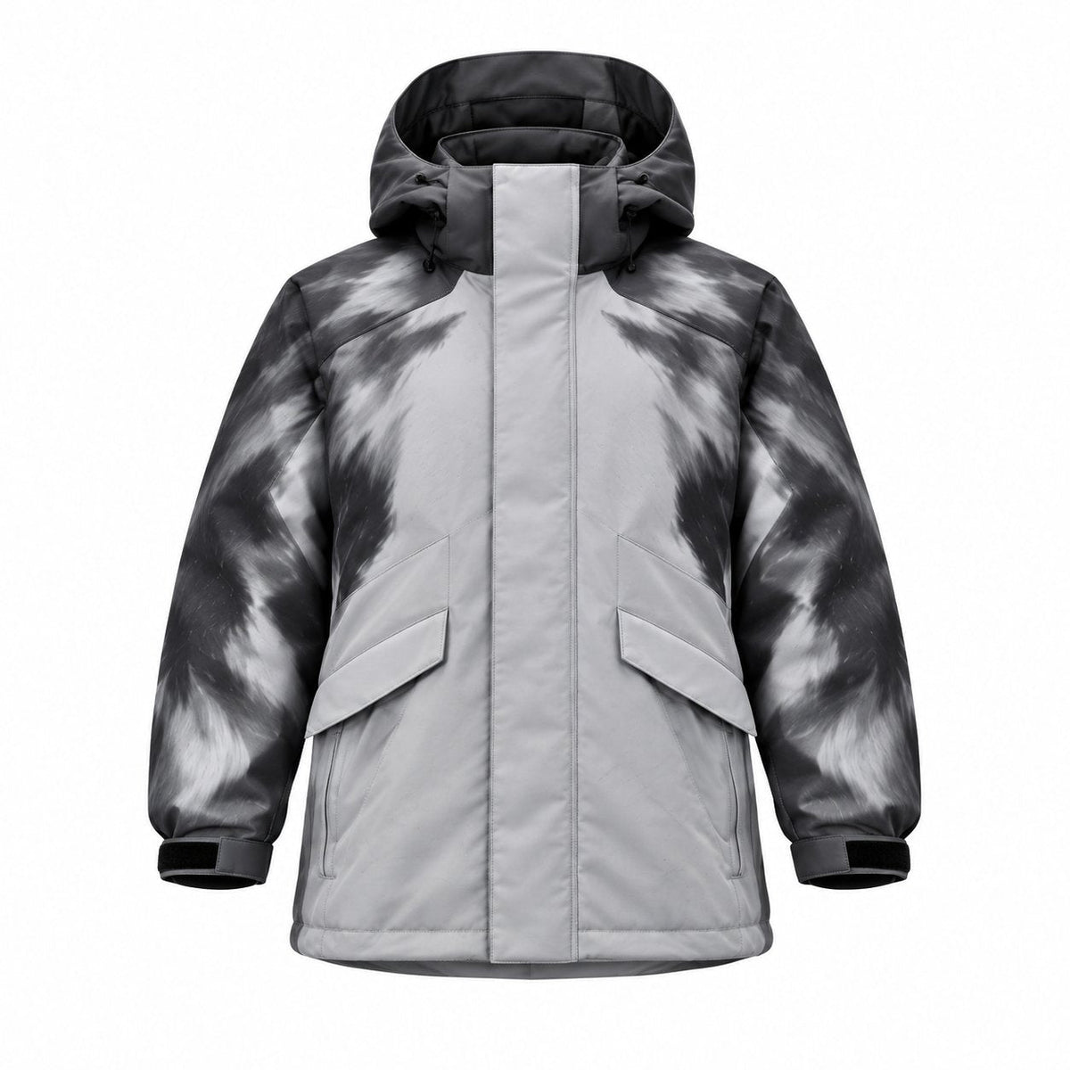Storm Shell — Husky, Arctic Charcoal — wet, print revealed