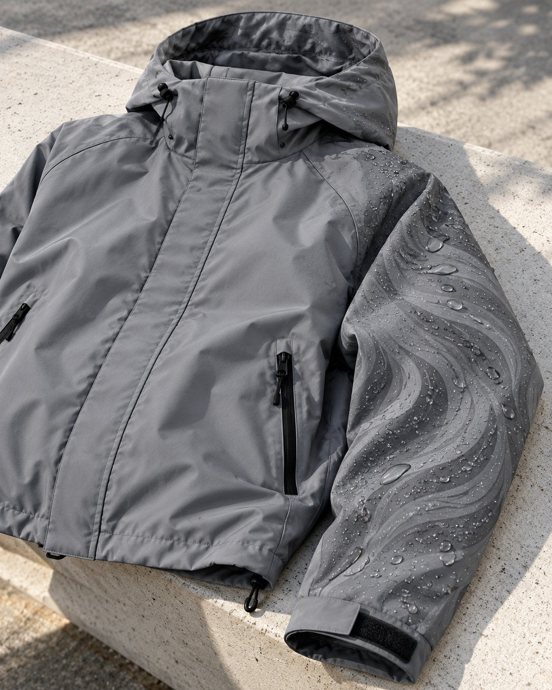 Storm Shell — Lion, Slate Gray — worn outdoors