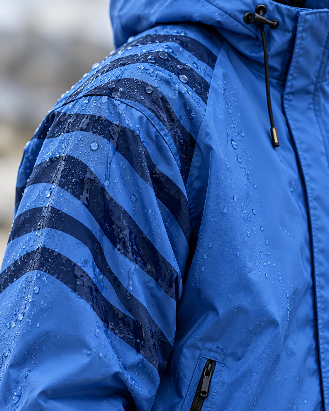 Storm Shell — Zebra, Blue — worn outdoors
