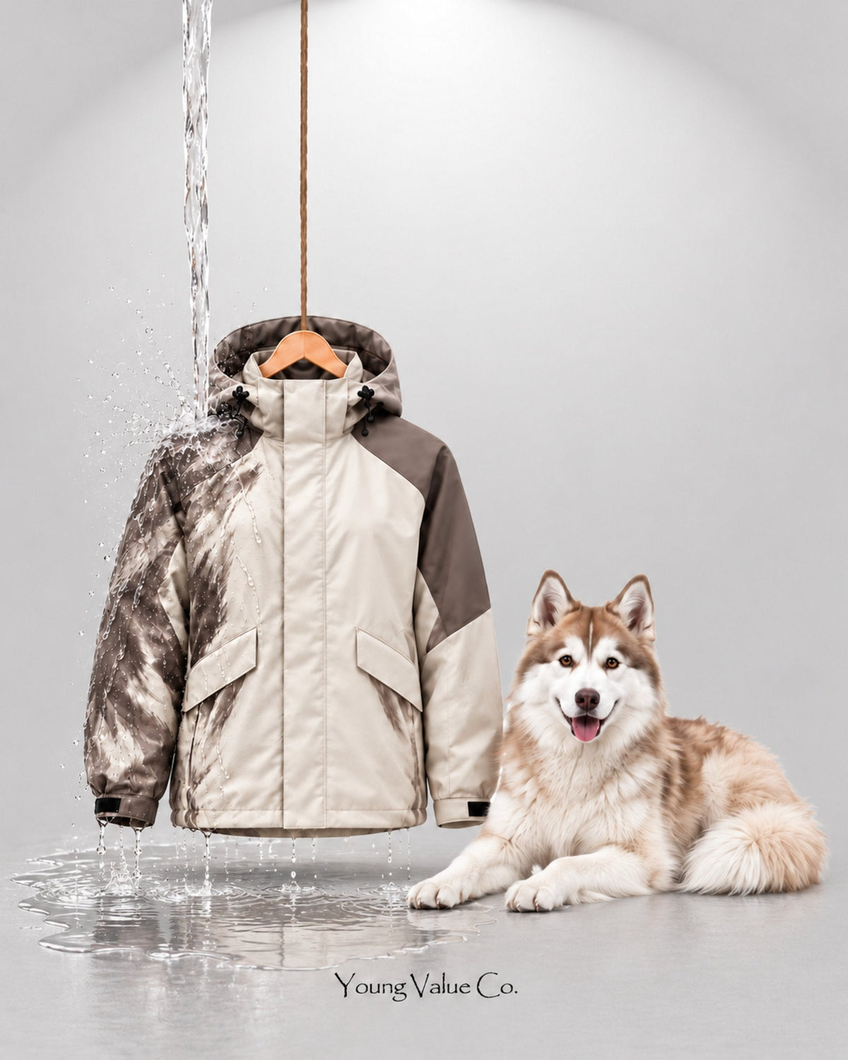 Storm Shell Husky — Sand Husky — in water, with the husky (post 48)
