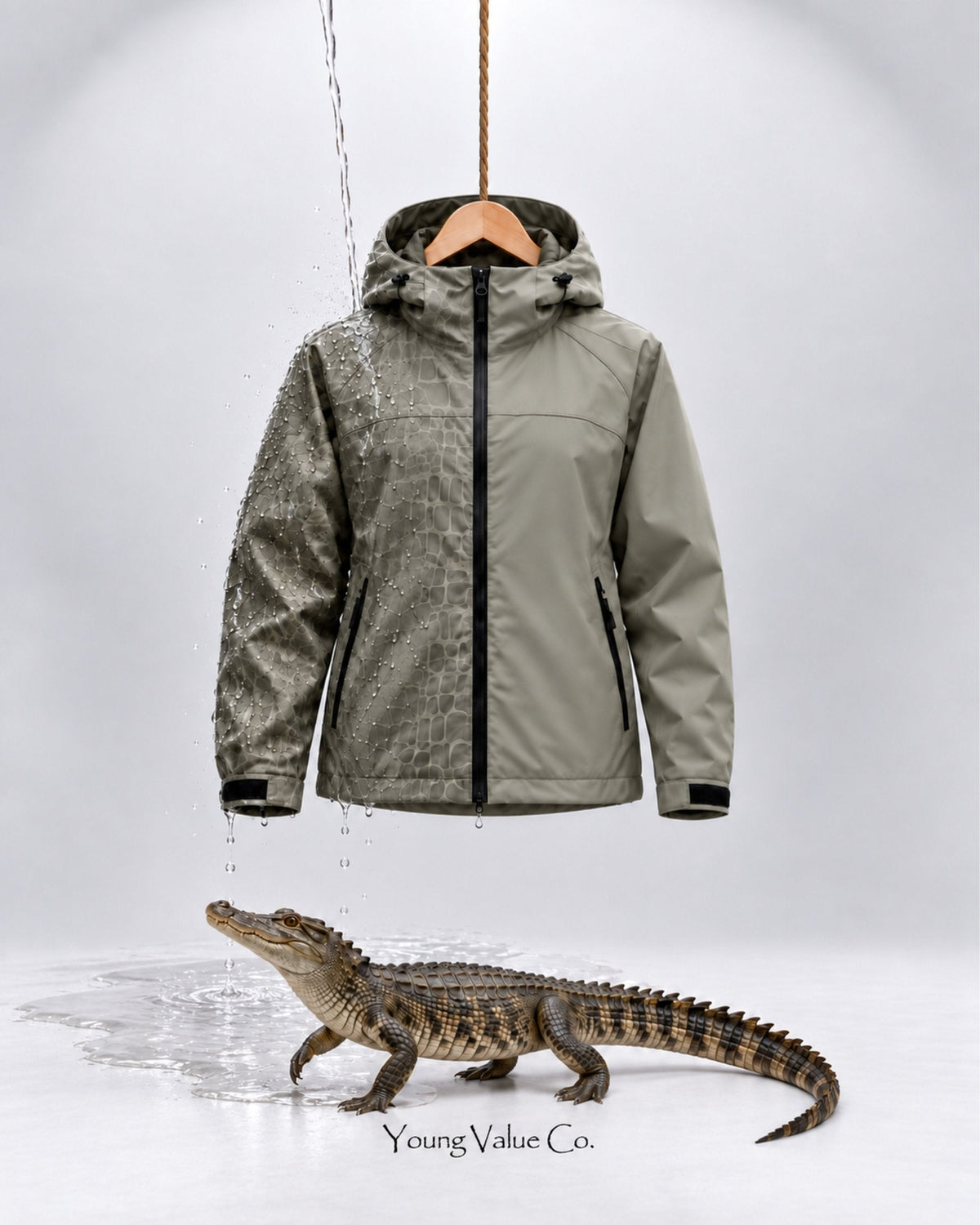 Storm Shell Crocodile — Sage Gray — in water, with the crocodile (post 50)