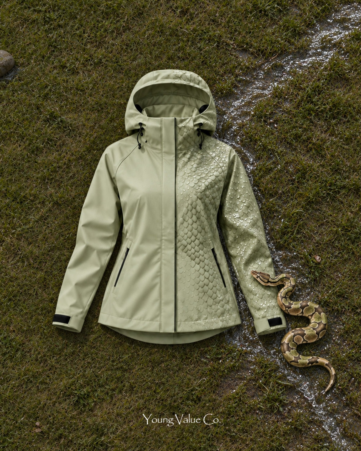Storm Shell Python — Dusty Sage — in water, with the python (post 85)