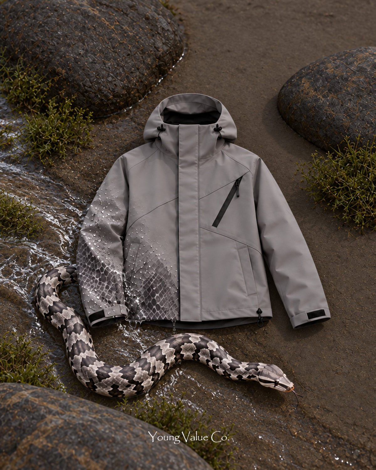 Storm Shell Python 2 — Charcoal — in water, with the python (post 93)
