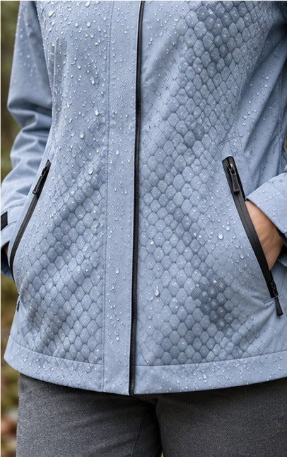 Storm Shell — Python, Powder Blue — worn outdoors
