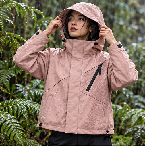 Storm Shell — Python, Blush Rose — worn outdoors