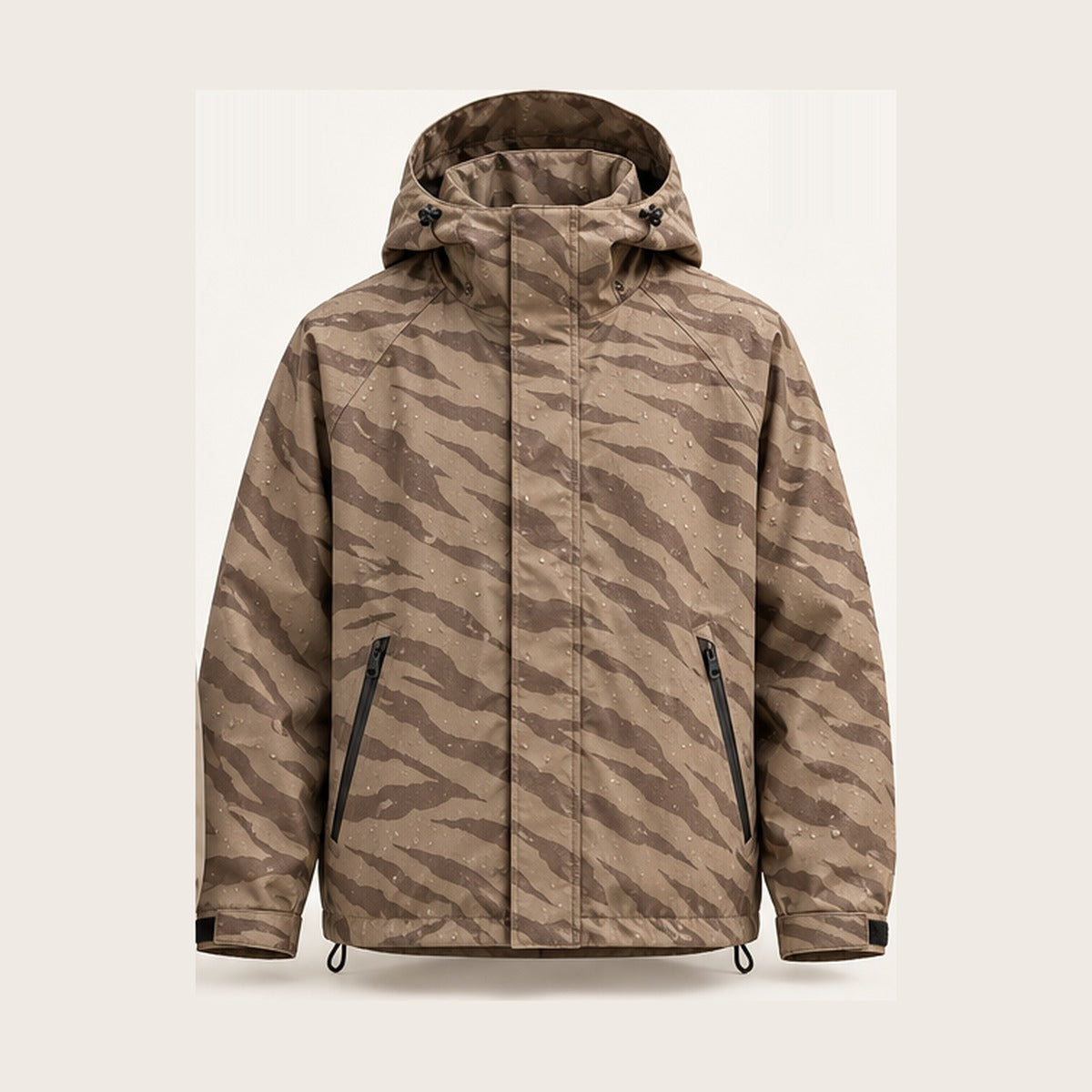 Storm Shell — Tiger, Sand — wet, print revealed