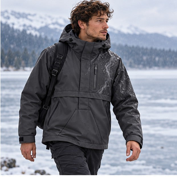 Storm Anorak — Silver Coon Winter, Winter Charcoal — worn outdoors