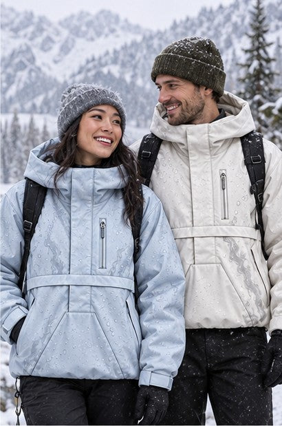 Storm Anorak — Silver Coon Winter, Ice Blue — worn outdoors