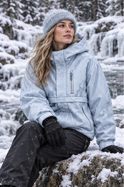 Storm Anorak — Silver Coon Winter, Ice Blue — worn outdoors