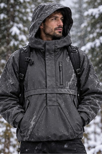 Storm Anorak — Silver Coon Winter, Winter Charcoal — worn outdoors