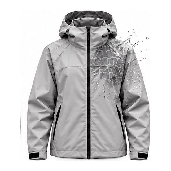 Storm Shell — Crocodile, Fog Gray — print revealed by water