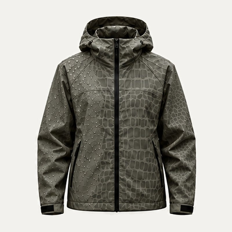 Storm Shell — Crocodile, Sage Gray — wet, print revealed