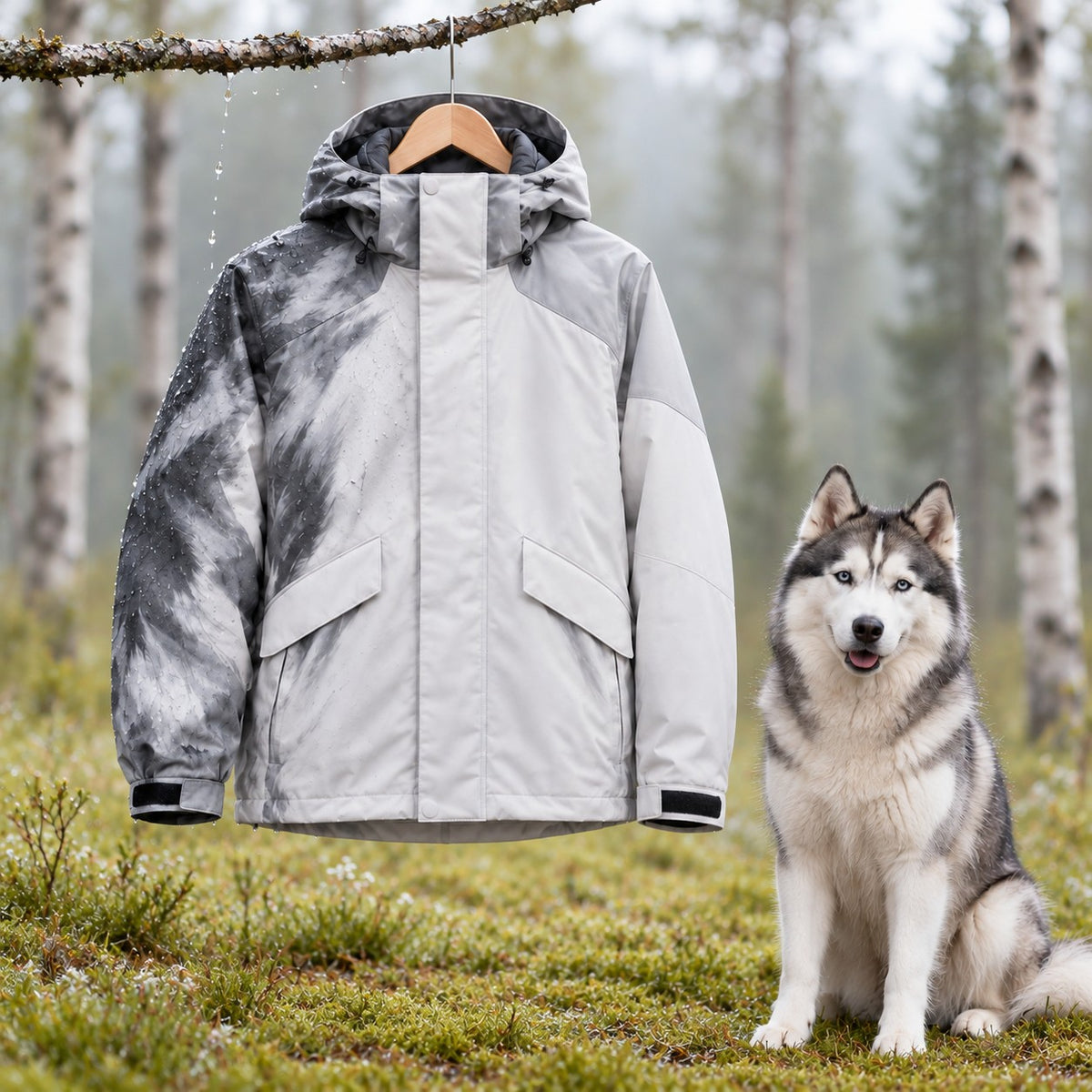 Storm Shell — Husky, Snow Silver — worn outdoors