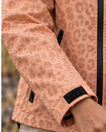 Storm Shell — Leopard, Apricot — worn outdoors