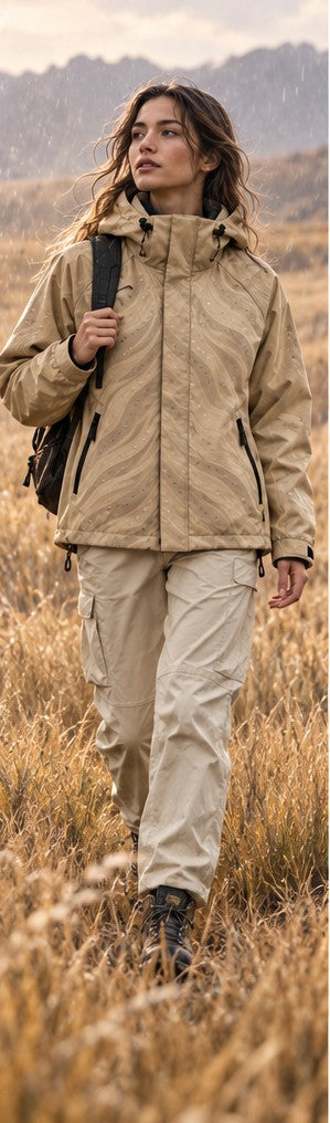 Storm Shell — Lion, Sandstone — worn outdoors