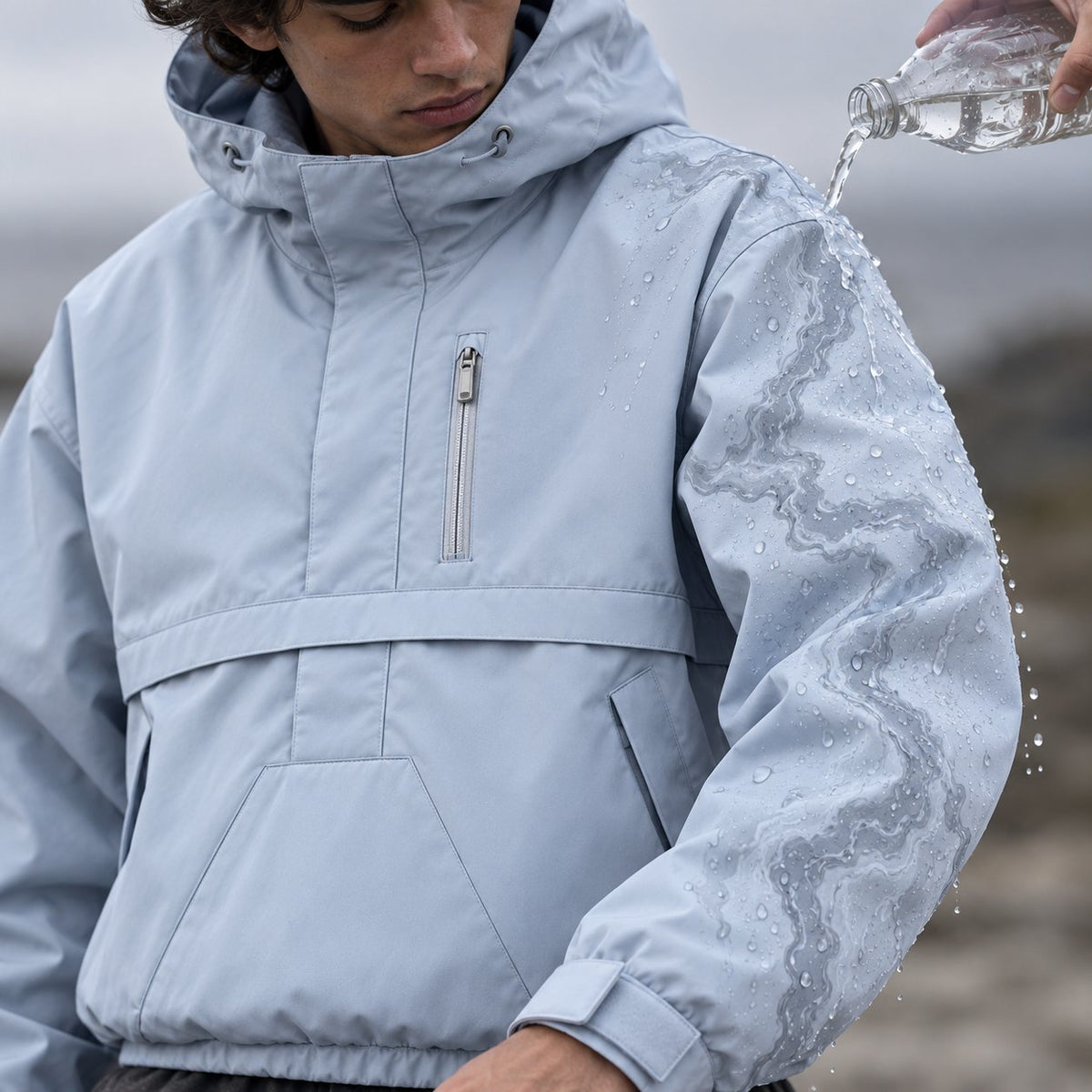 Storm Shell — Winter Anorak, Ice Blue — worn outdoors