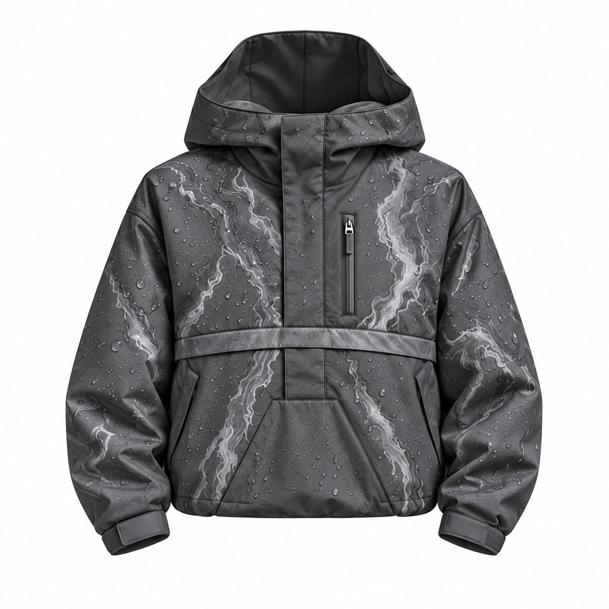 Storm Shell — Winter Anorak, Winter Charcoal — wet, print revealed