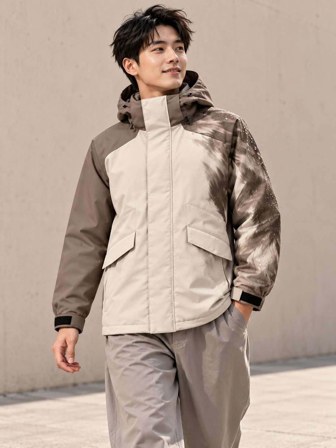 Storm Shell — Husky, Sand Husky — worn outdoors