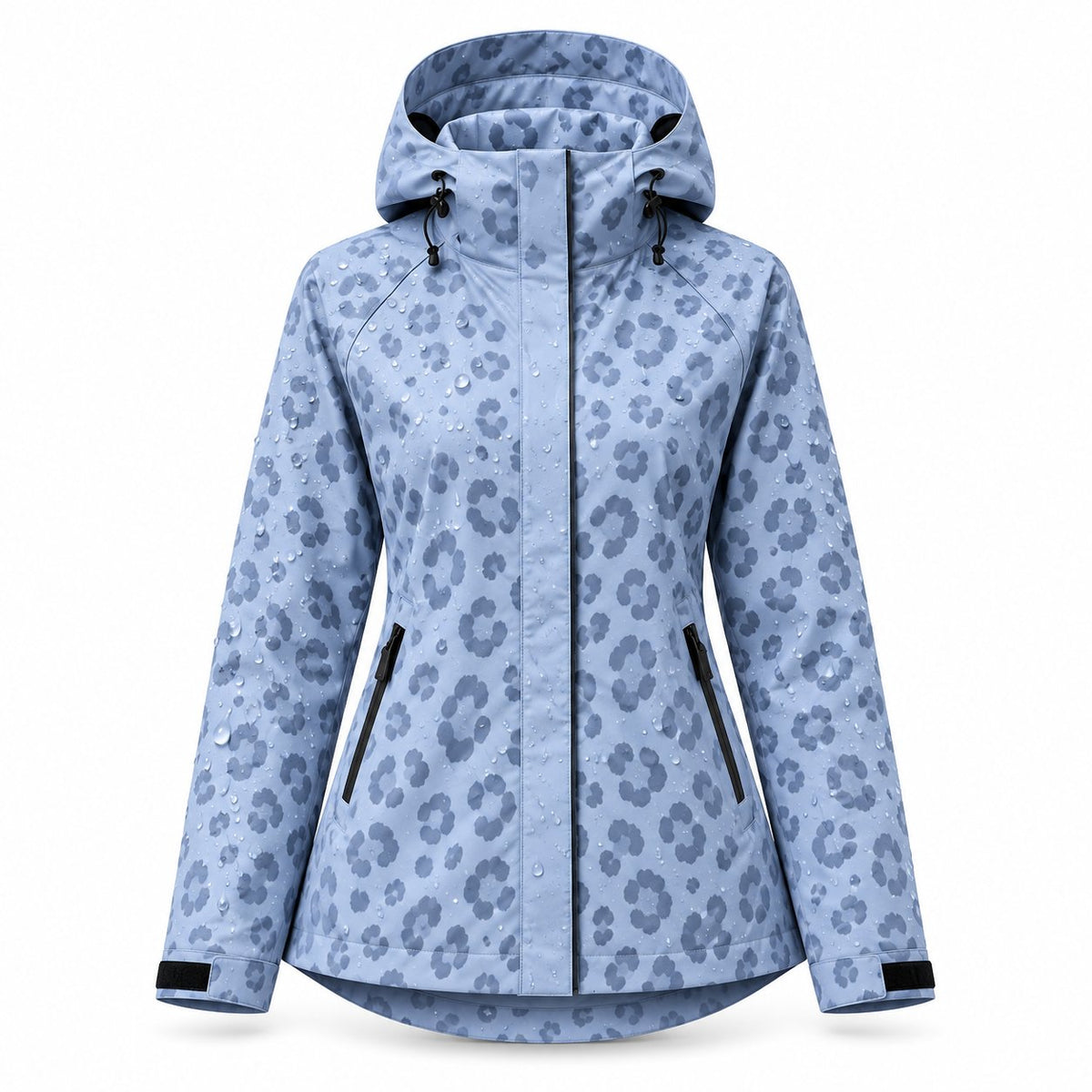 Storm Shell — Leopard, Powder Blue — wet, print revealed