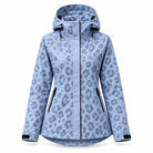 Storm Shell — Leopard, Powder Blue — wet, print revealed