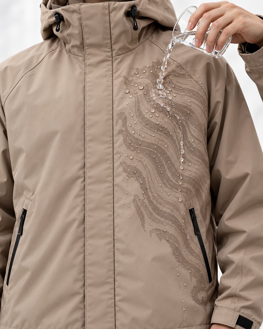 Storm Shell — Lion, Soft Taupe — worn outdoors