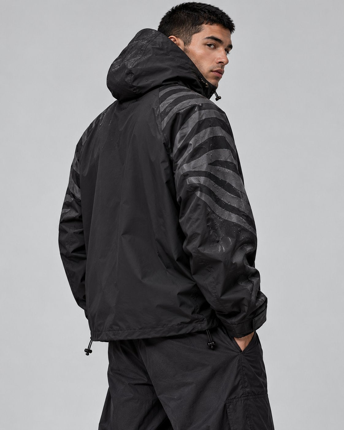 Storm Shell — Zebra, Black — worn outdoors