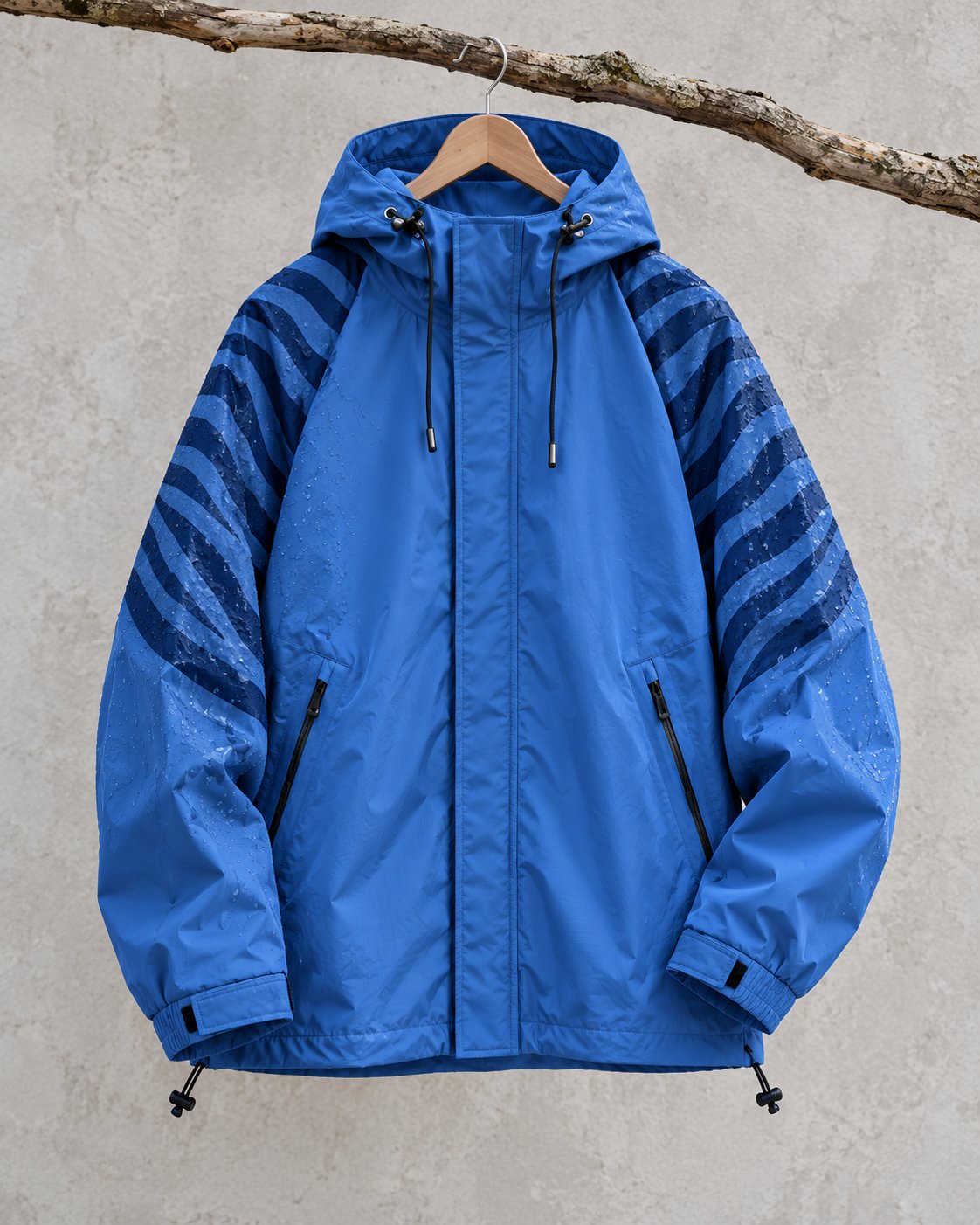 Storm Shell — Zebra, Blue — worn outdoors
