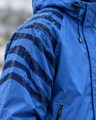 Storm Shell — Zebra, Blue — worn outdoors