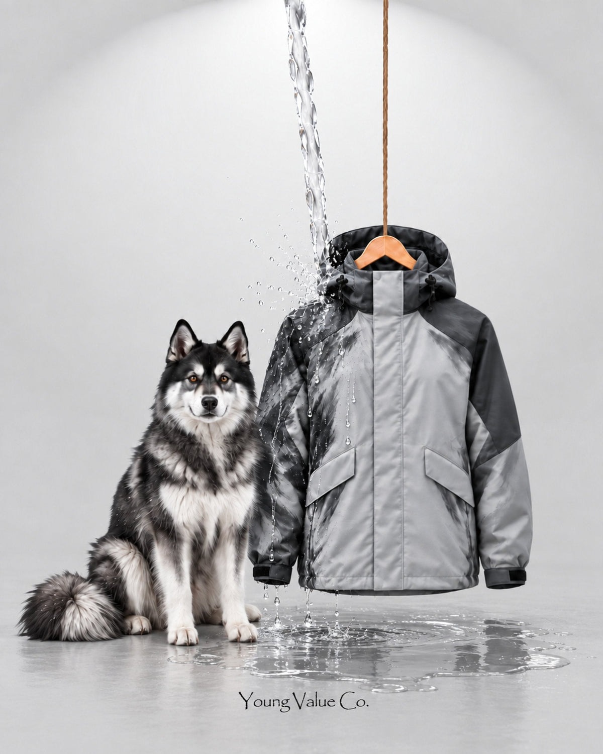 Storm Shell Husky — Arctic Charcoal — in water, with the husky (post 46)