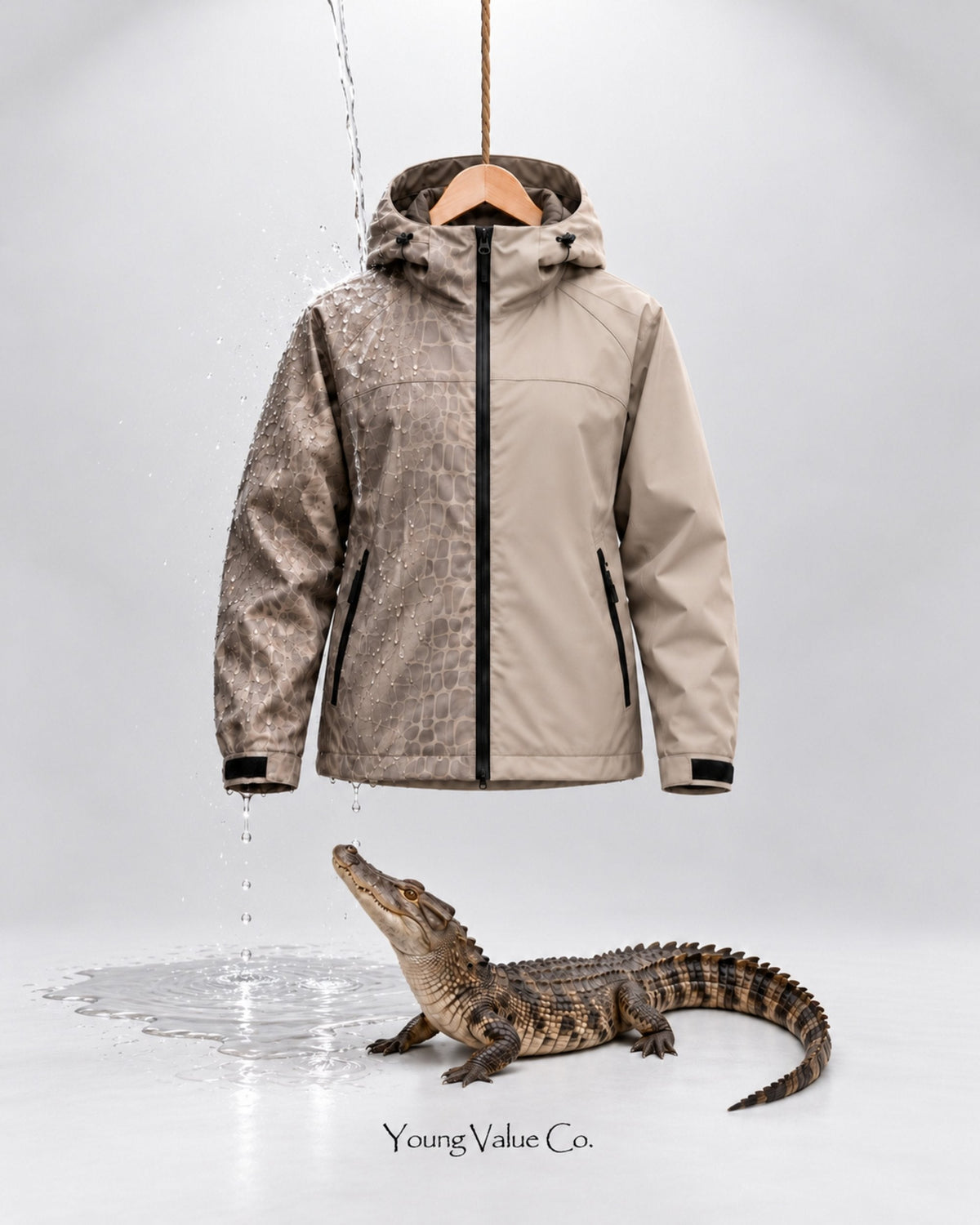 Storm Shell Crocodile — Warm Greige — in water, with the crocodile (post 52)