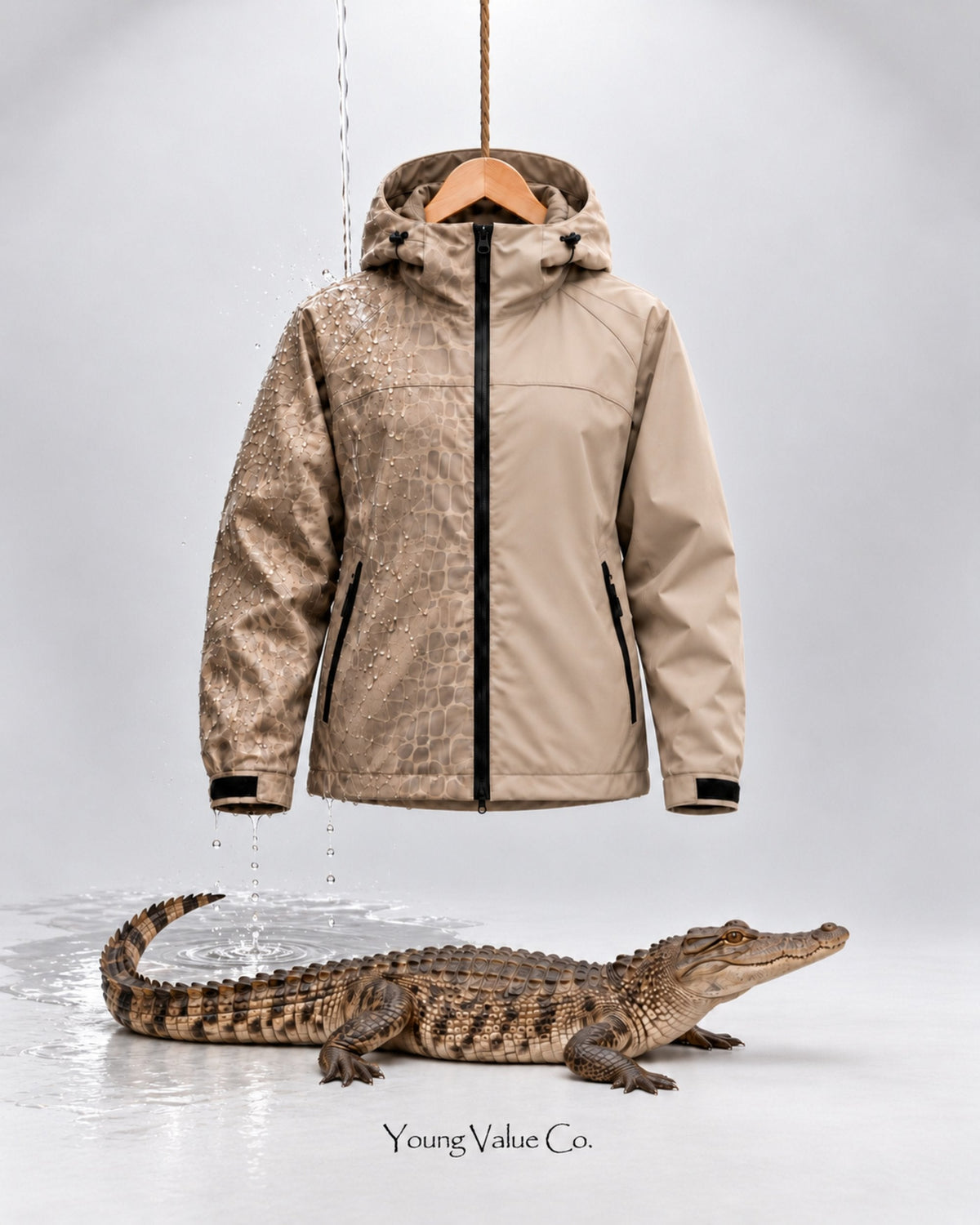 Storm Shell Crocodile — Sand Beige — in water, with the crocodile (post 54)