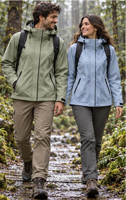 Storm Shell — Python, Powder Blue — worn outdoors